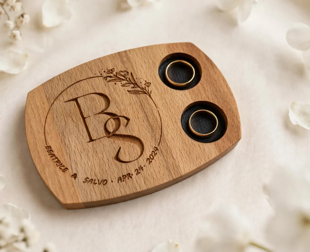 Porta fedi in legno personalizzato per matrimonio